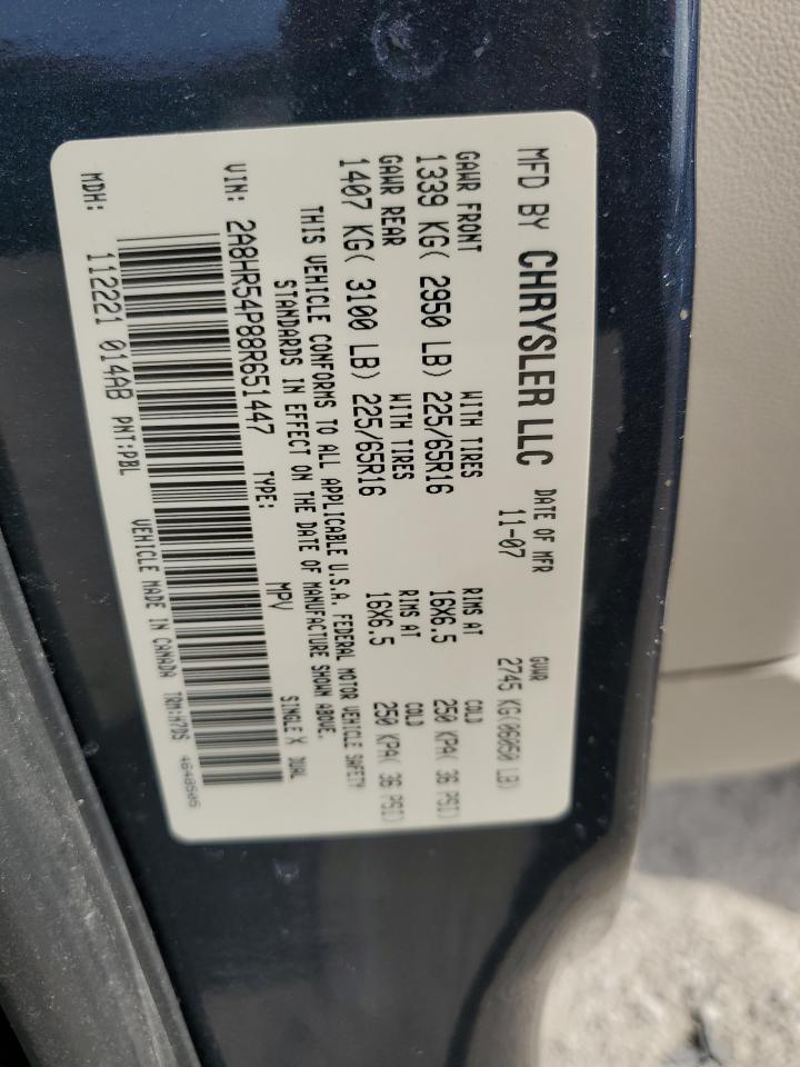 2008 Chrysler Town & Country Touring VIN: 2A8HR54P88R651447 Lot: 64588815