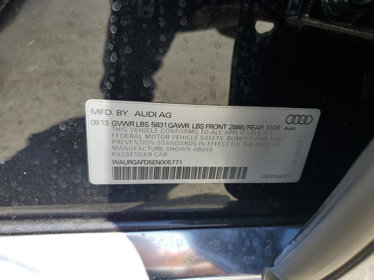 2014 Audi A8 L Quattro VIN: WAURGAFD5EN005771 Lot: 63796305