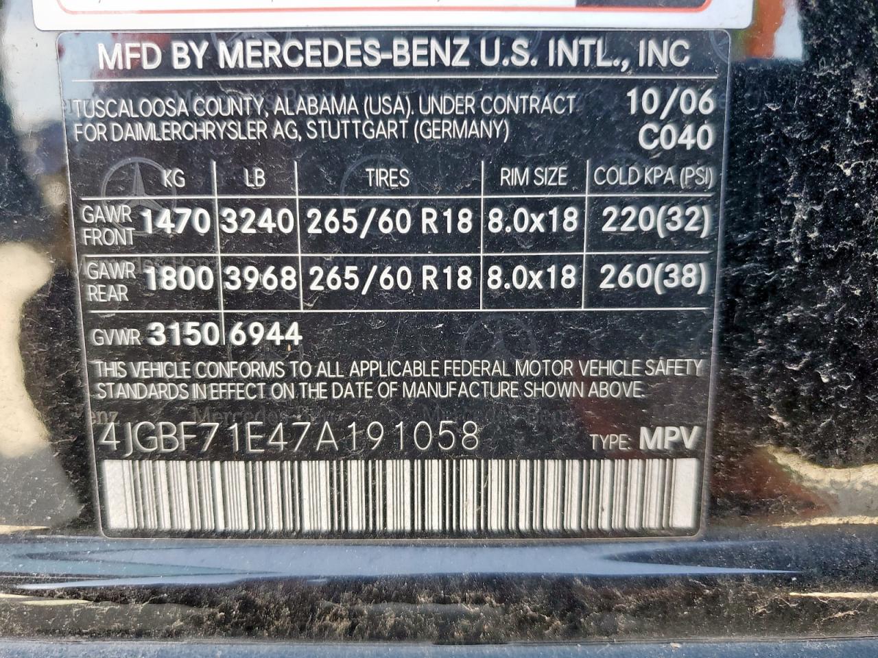 2007 Mercedes-Benz Gl 450 4Matic VIN: 4JGBF71E47A191058 Lot: 65555935