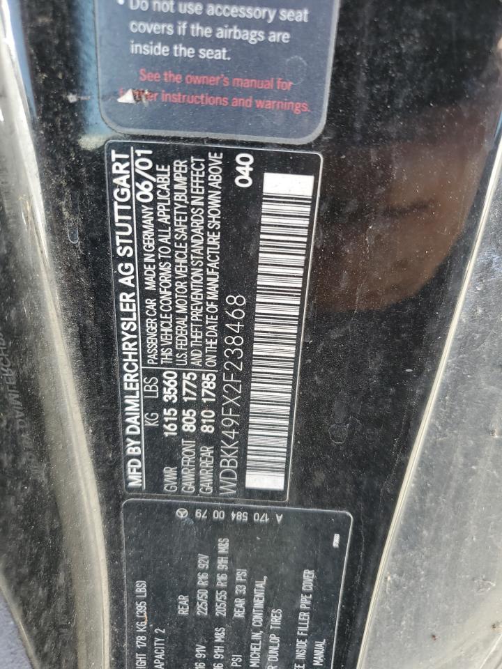 2003 Mercedes-Benz Slk 230 Kompressor VIN: WDBKK49FX2F238468 Lot: 66917965