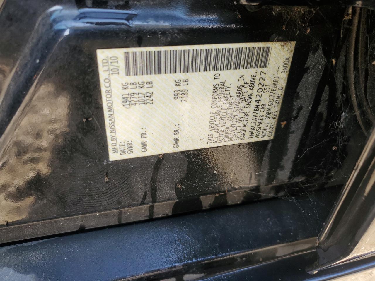 2011 Nissan Altima Base VIN: 1N4AL2AP2BN420227 Lot: 64512985