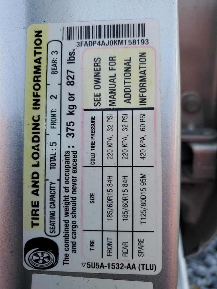 2019 Ford Fiesta S VIN: 3FADP4AJ0KM158193 Lot: 64066465