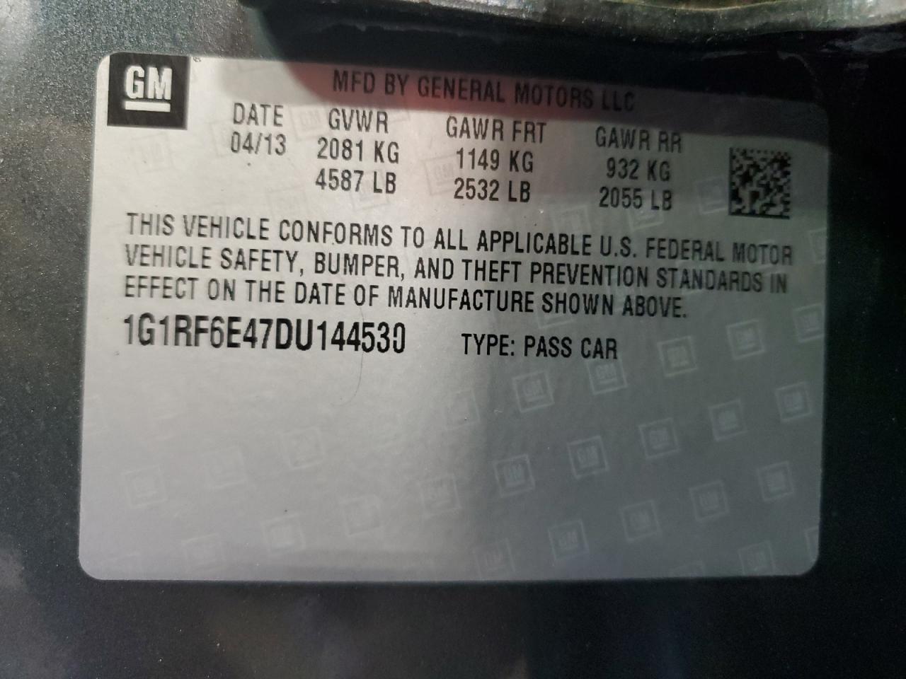 2013 Chevrolet Volt VIN: 1G1RF6E47DU144530 Lot: 65653435