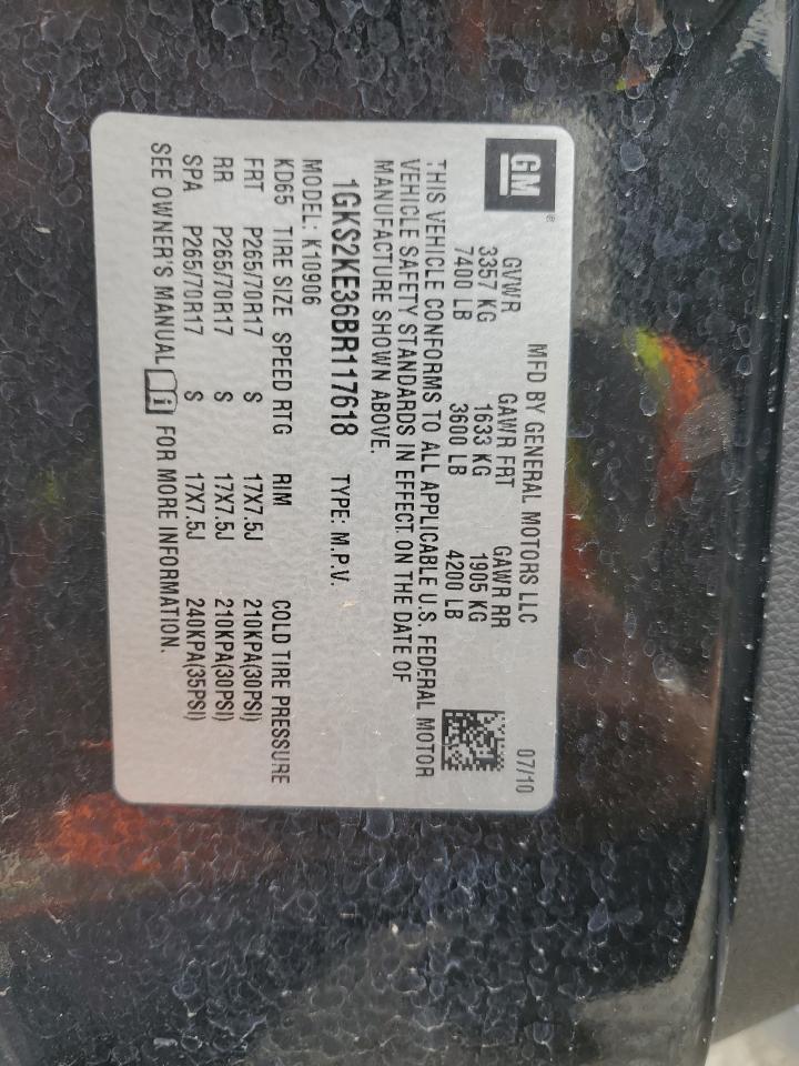 2011 GMC Yukon Xl K1500 Slt VIN: 1GKS2KE36BR117618 Lot: 64375795