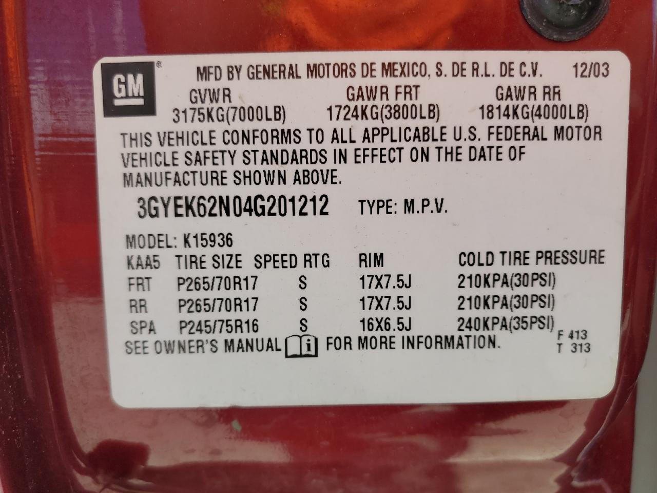 2004 Cadillac Escalade Ext VIN: 3GYEK62N04G201212 Lot: 66095455