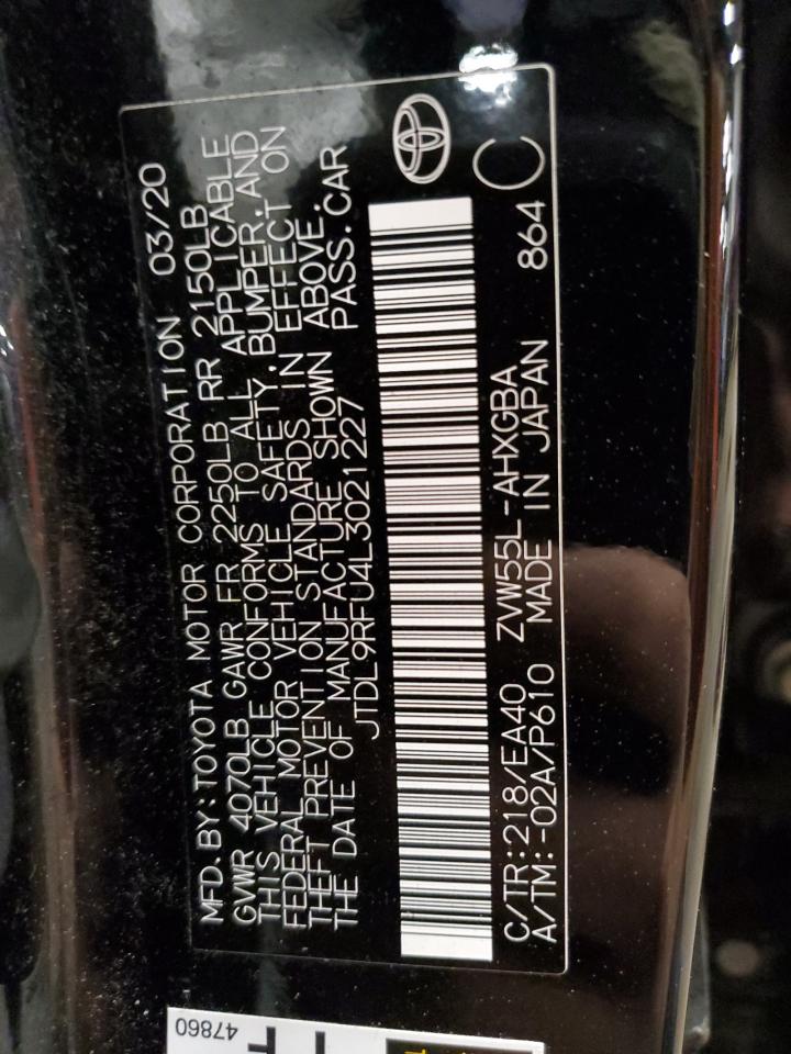 2020 Toyota Prius Le VIN: JTDL9RFU4L3021227 Lot: 64949555