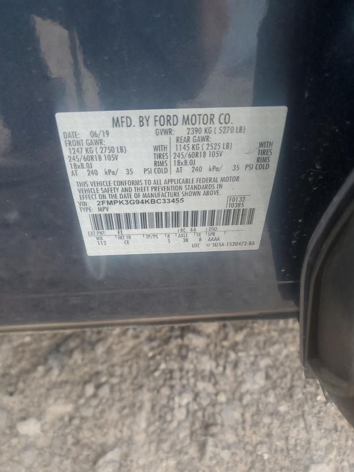 2019 Ford Edge Se VIN: 2FMPK3G94KBC33455 Lot: 64469655