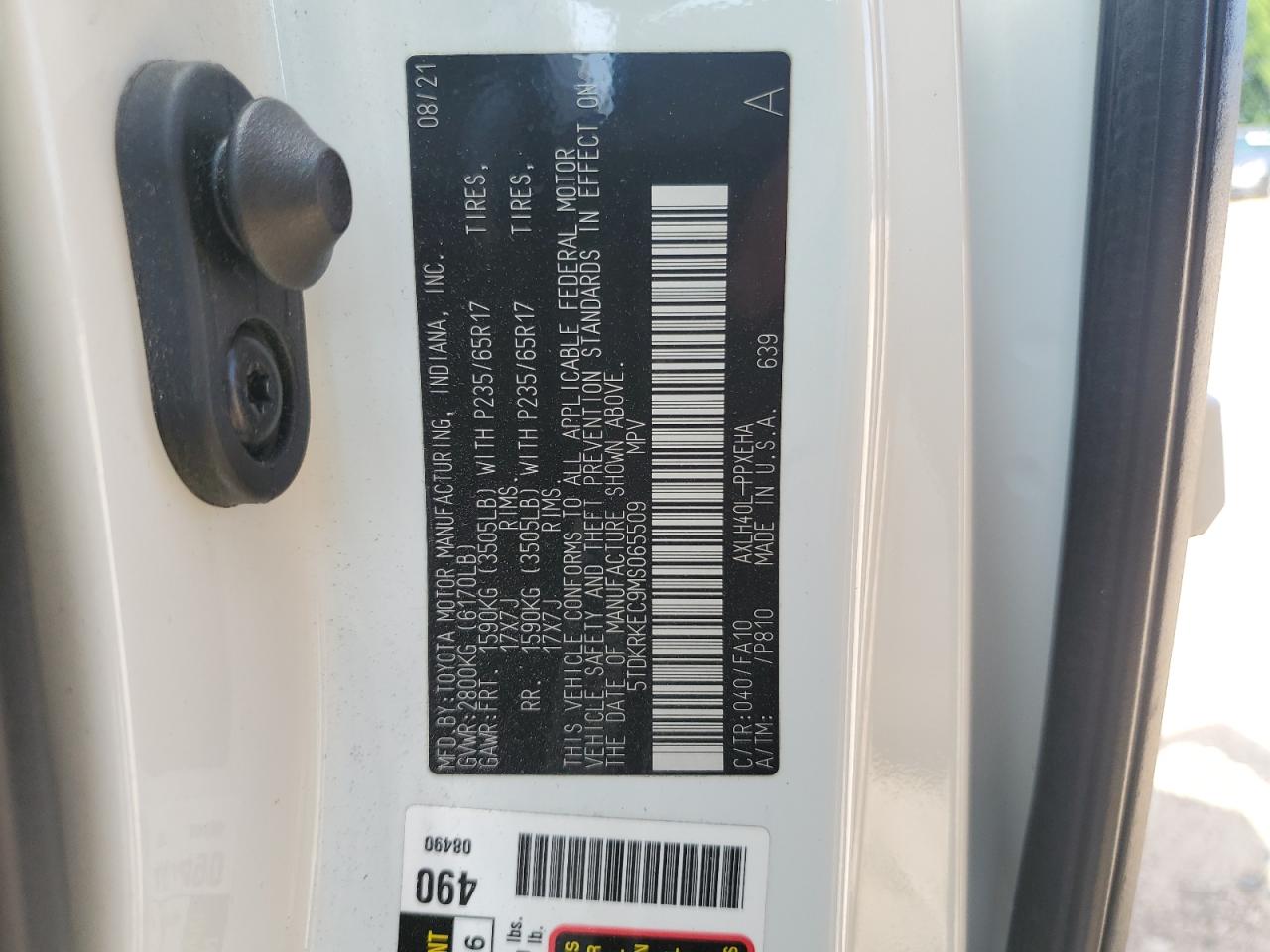 2021 Toyota Sienna Le VIN: 5TDKRKEC9MS065509 Lot: 65430275