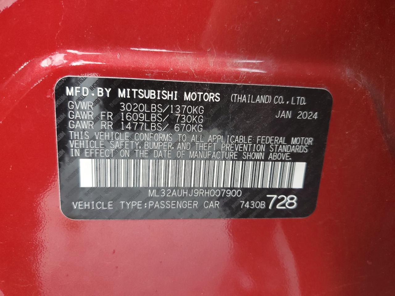 2024 Mitsubishi Mirage Es VIN: ML32AUHJ9RH007900 Lot: 63987615