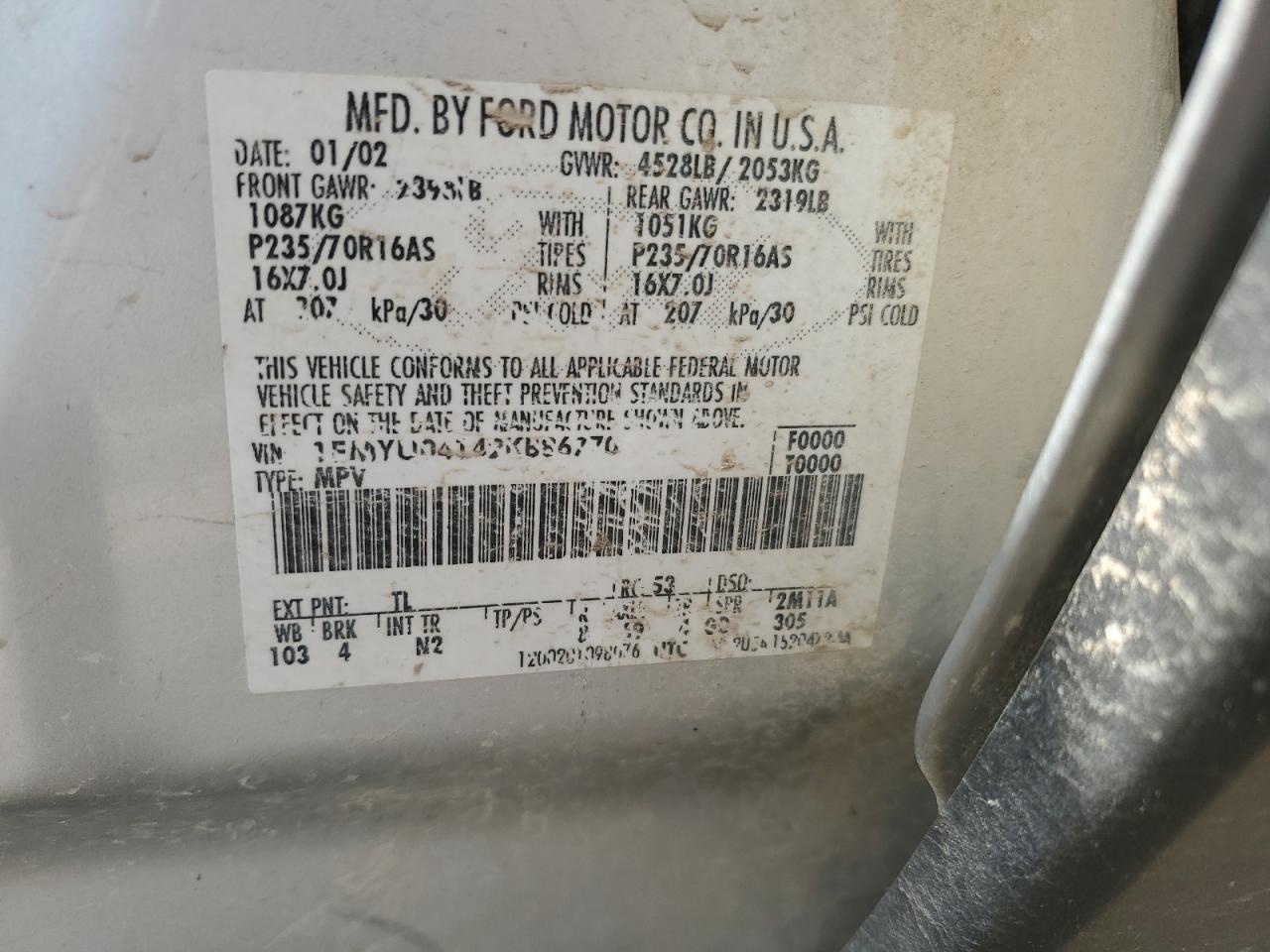 2002 Ford Escape Xlt VIN: 1FMYU04142KB86770 Lot: 65174325