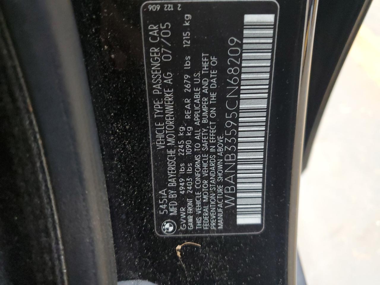 wbanb33595cn68209 WBANB33595CN68209 2005 BMW 545 I