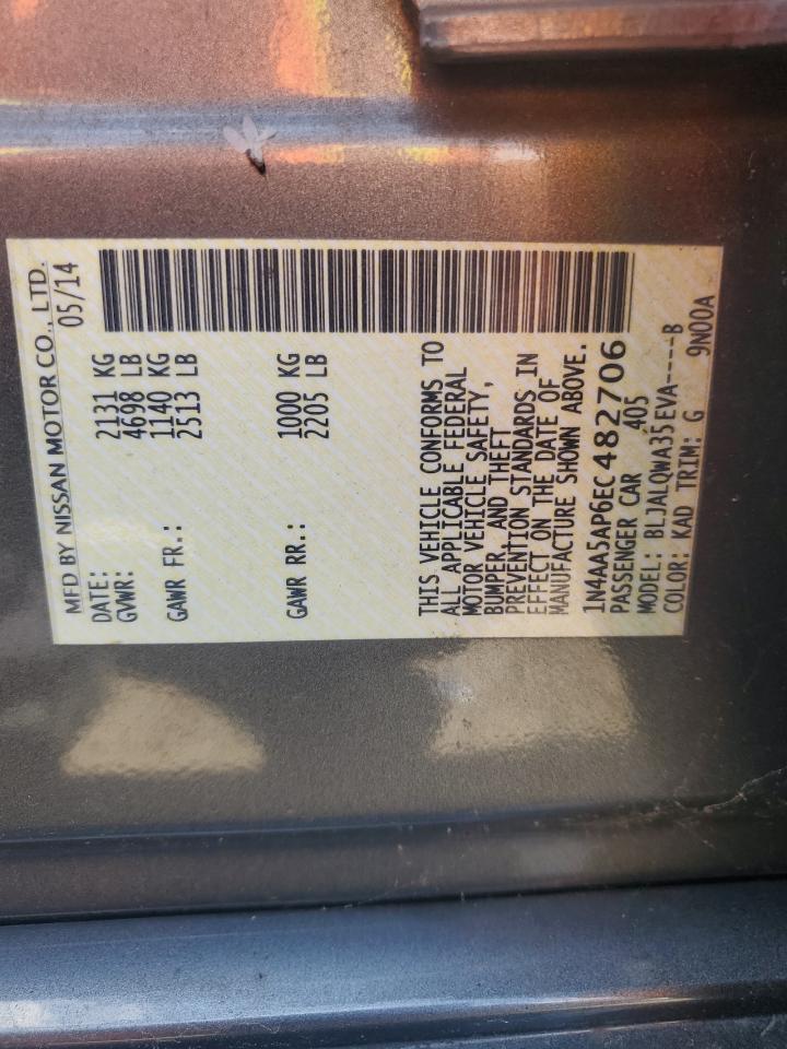 2014 Nissan Maxima S VIN: 1N4AA5AP6EC482706 Lot: 66487645