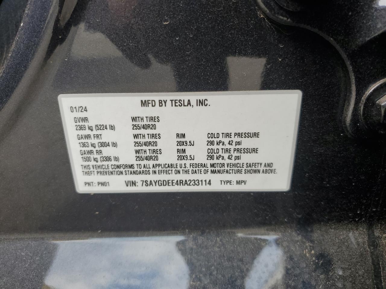 2024 Tesla Model Y VIN: 7SAYGDEE4RA233114 Lot: 64743155