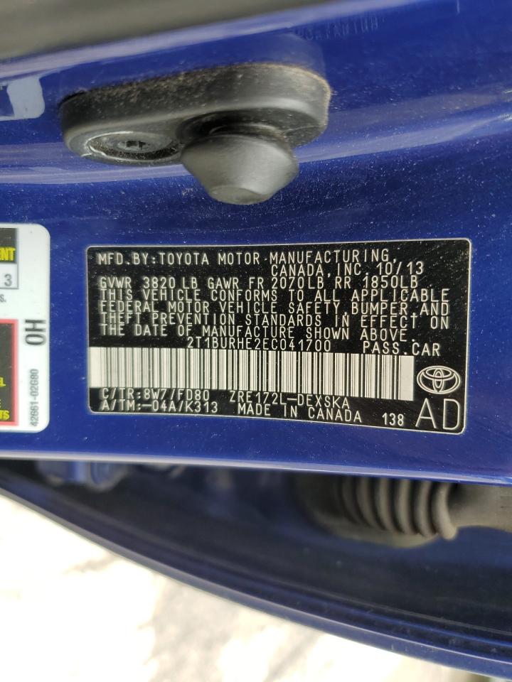 2014 Toyota Corolla L VIN: 2T1BURHE2EC041700 Lot: 65157375