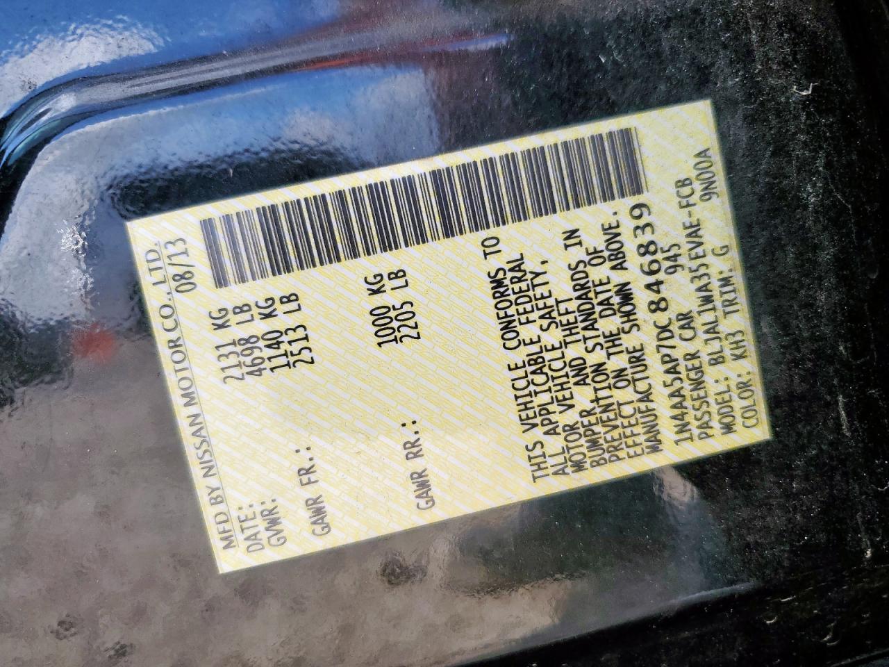 1N4AA5AP7DC846839 2013 Nissan Maxima S