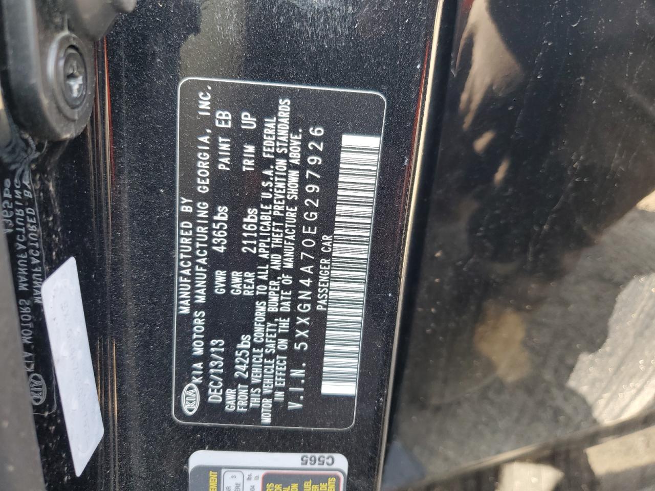 2014 Kia Optima Ex VIN: 5XXGN4A70EG297926 Lot: 65599485