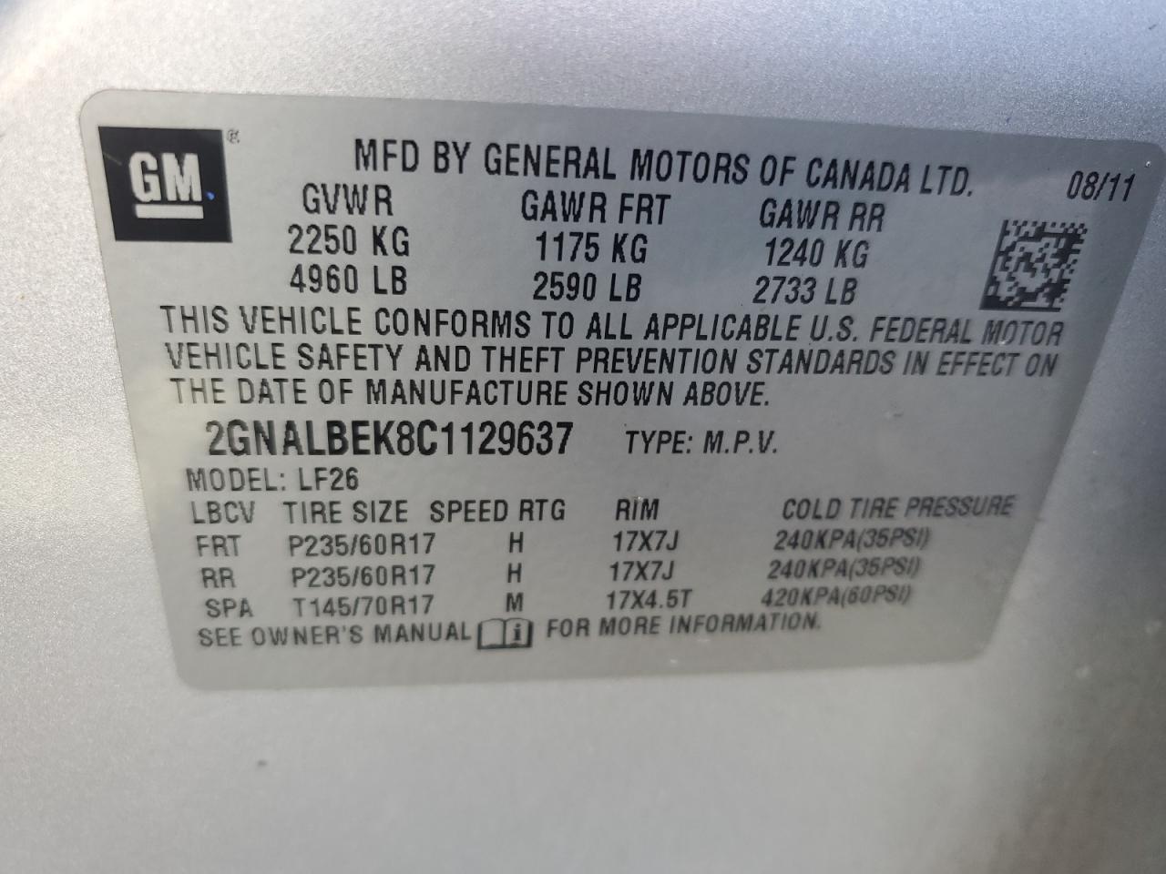 2012 Chevrolet Equinox Ls VIN: 2GNALBEK8C112963 Lot: 65036325