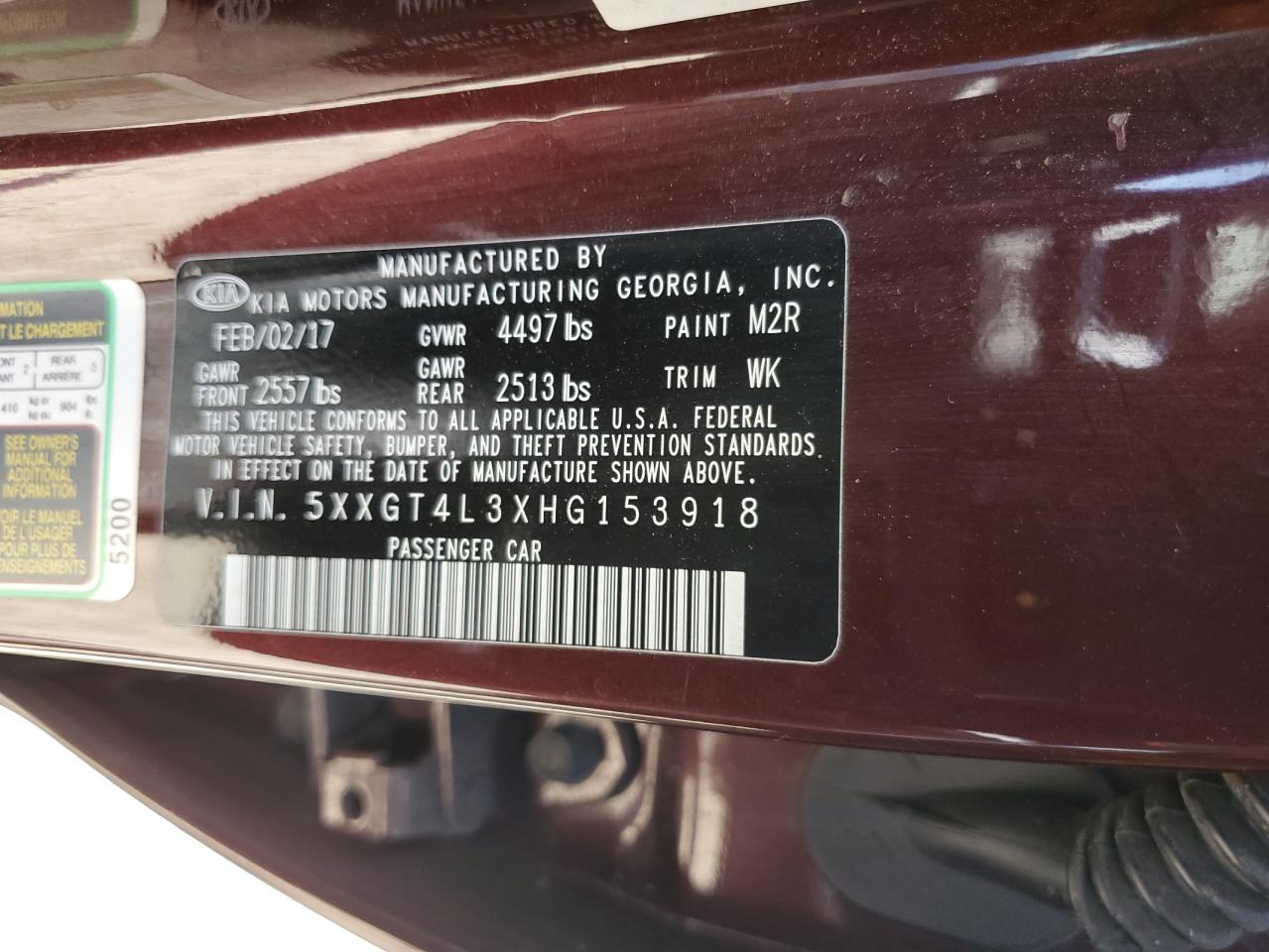 2017 Kia Optima Lx VIN: 5XXGT4L3XHG153918 Lot: 65604475