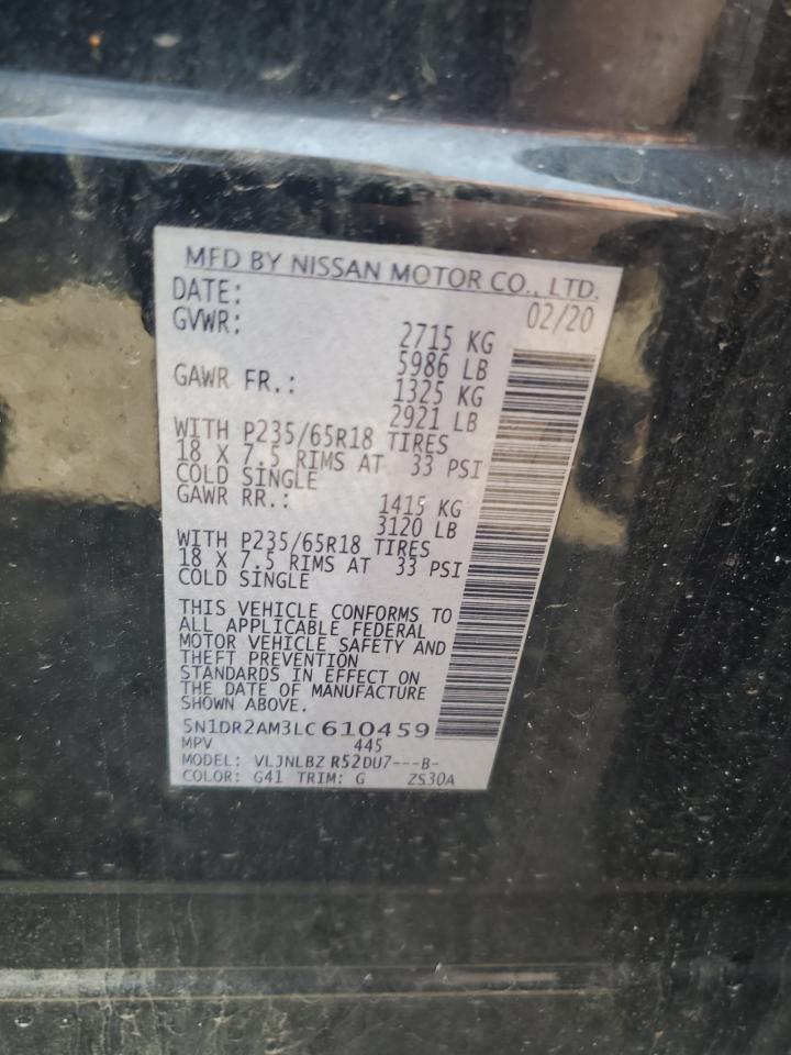 2020 Nissan Pathfinder S VIN: 5N1DR2AM3LC610459 Lot: 63784525