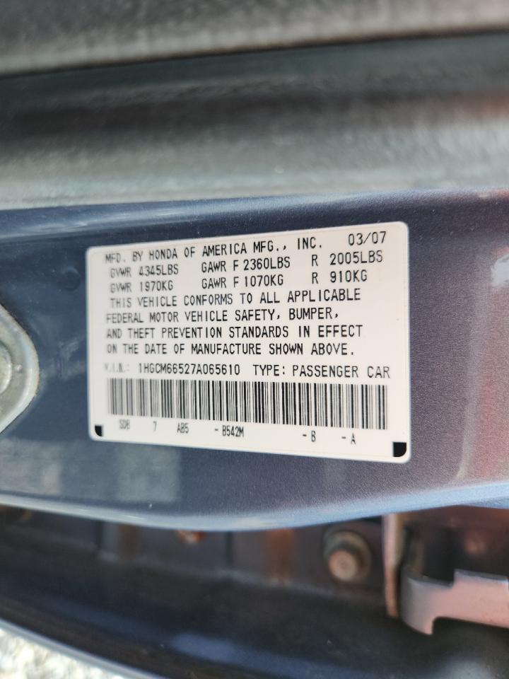 2007 Honda Accord Ex VIN: 1HGCM66527A065610 Lot: 64960735