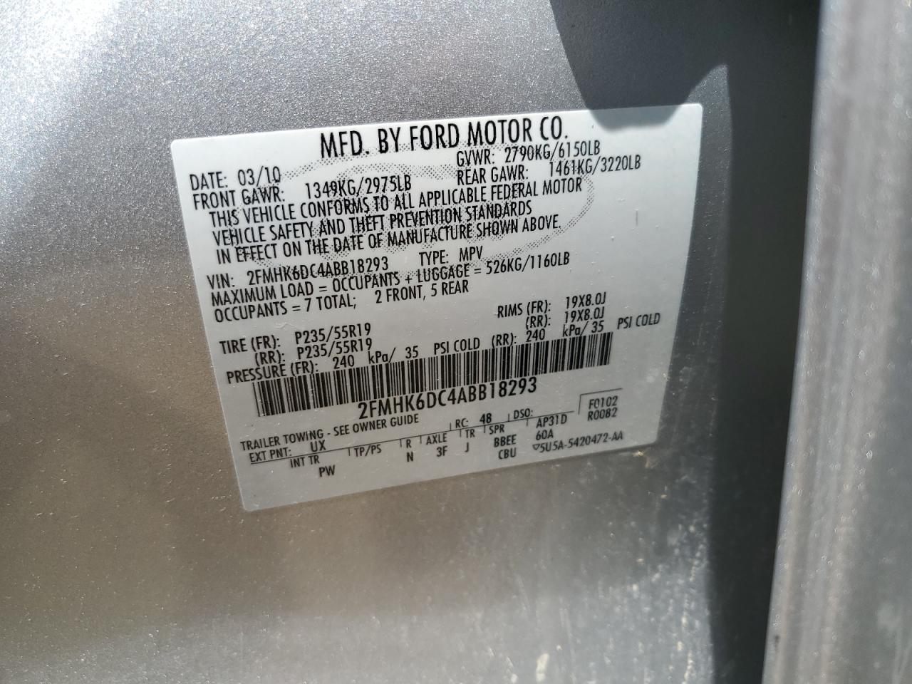 2010 Ford Flex Limited VIN: 2FMHK6DC4ABB18293 Lot: 64680295