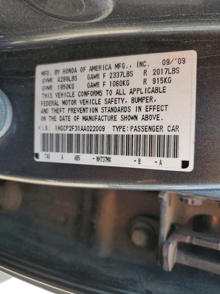 2010 Honda Accord Lx VIN: 1HGCP2F31AA022009 Lot: 66942475