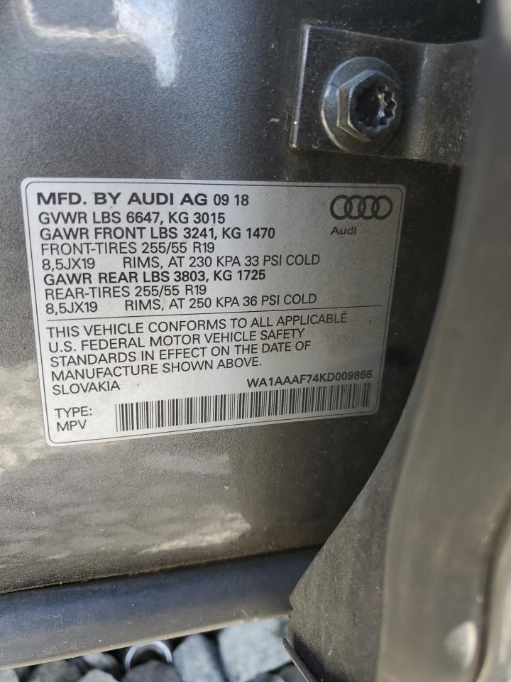 2019 Audi Q7 Premium VIN: WA1AAAF74KD009866 Lot: 63897575