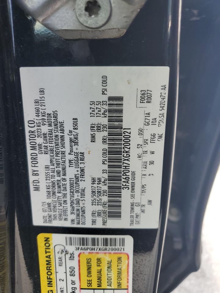 2016 Ford Fusion Se VIN: 3FA6P0H7XGR200021 Lot: 64963475