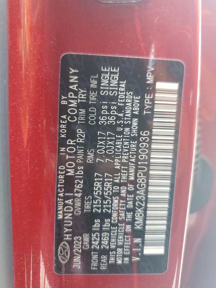 2023 Hyundai Kona Se VIN: KM8K23AG8PU190936 Lot: 64261065