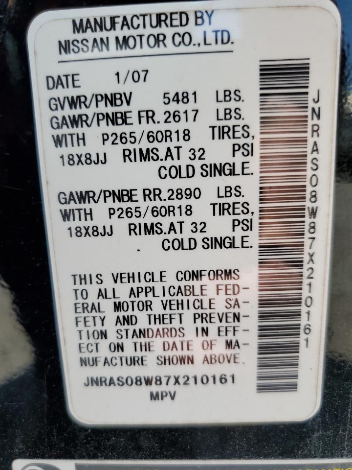 2007 Infiniti Fx35 VIN: JNRAS08W87X210161 Lot: 64060865