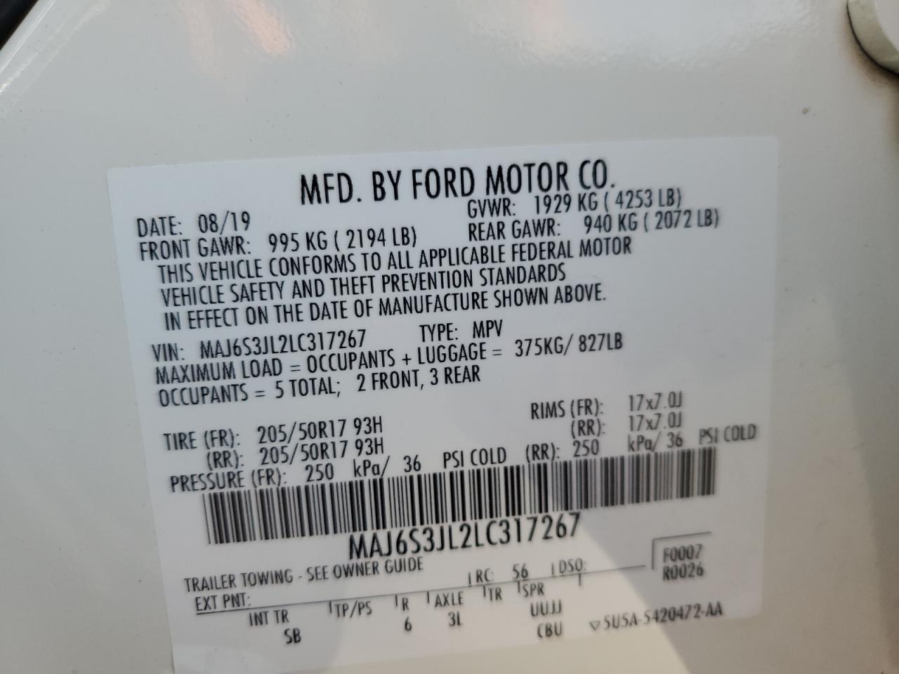 2020 Ford Ecosport Ses VIN: MAJ6S3JL2LC317267 Lot: 65056335