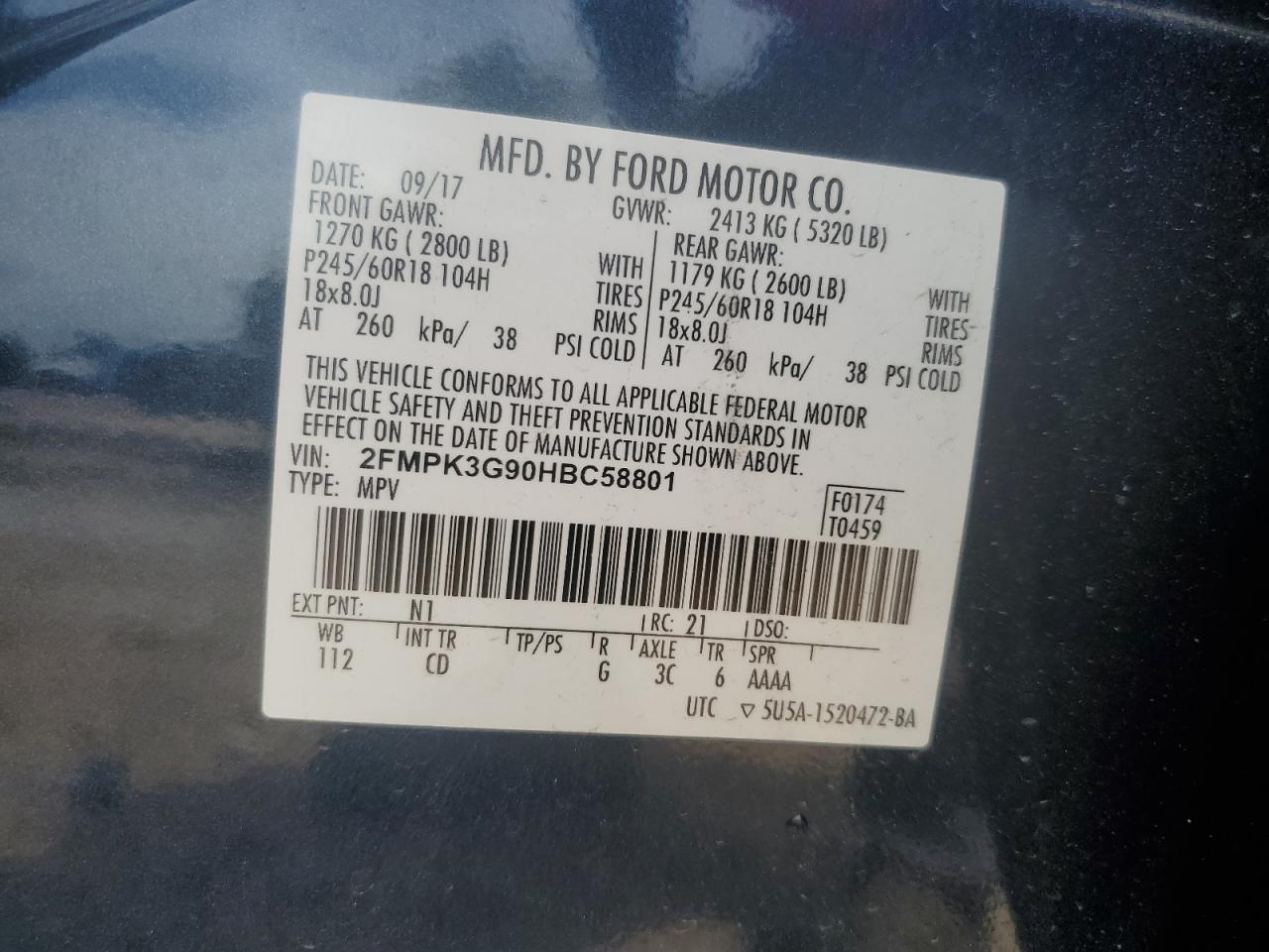 2017 Ford Edge Se VIN: 2FMPK3G90HBC58801 Lot: 64874245