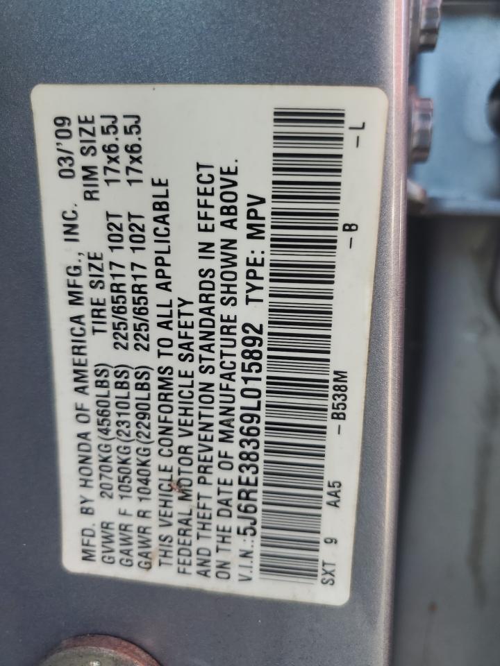2009 Honda Cr-V Lx VIN: 5J6RE38369L015892 Lot: 65591215