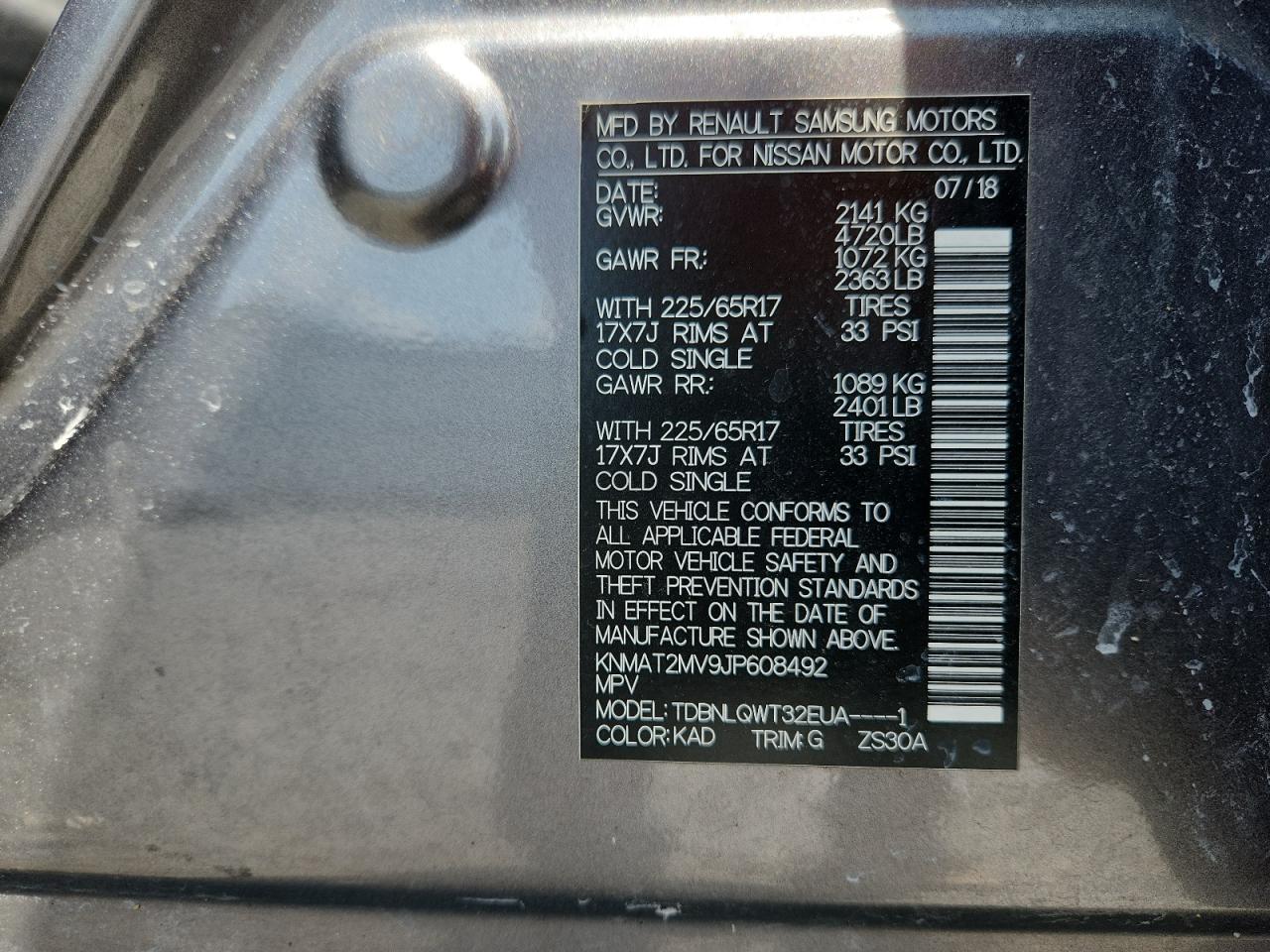 2018 Nissan Rogue S VIN: KNMAT2MV9JP608492 Lot: 64958025