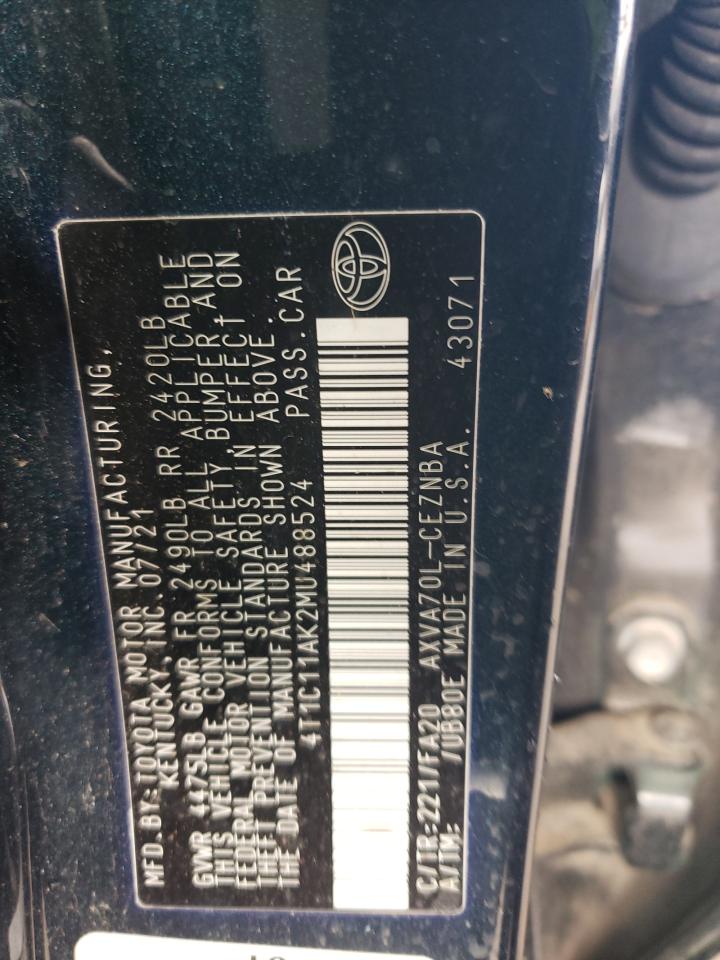 2021 Toyota Camry Le VIN: 4T1C11AK2MU488524 Lot: 62734525