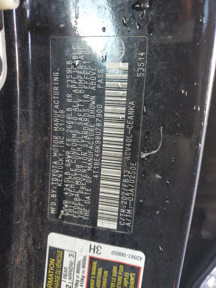 2008 Toyota Camry Ce VIN: 4T1BE46K98U787900 Lot: 64662695