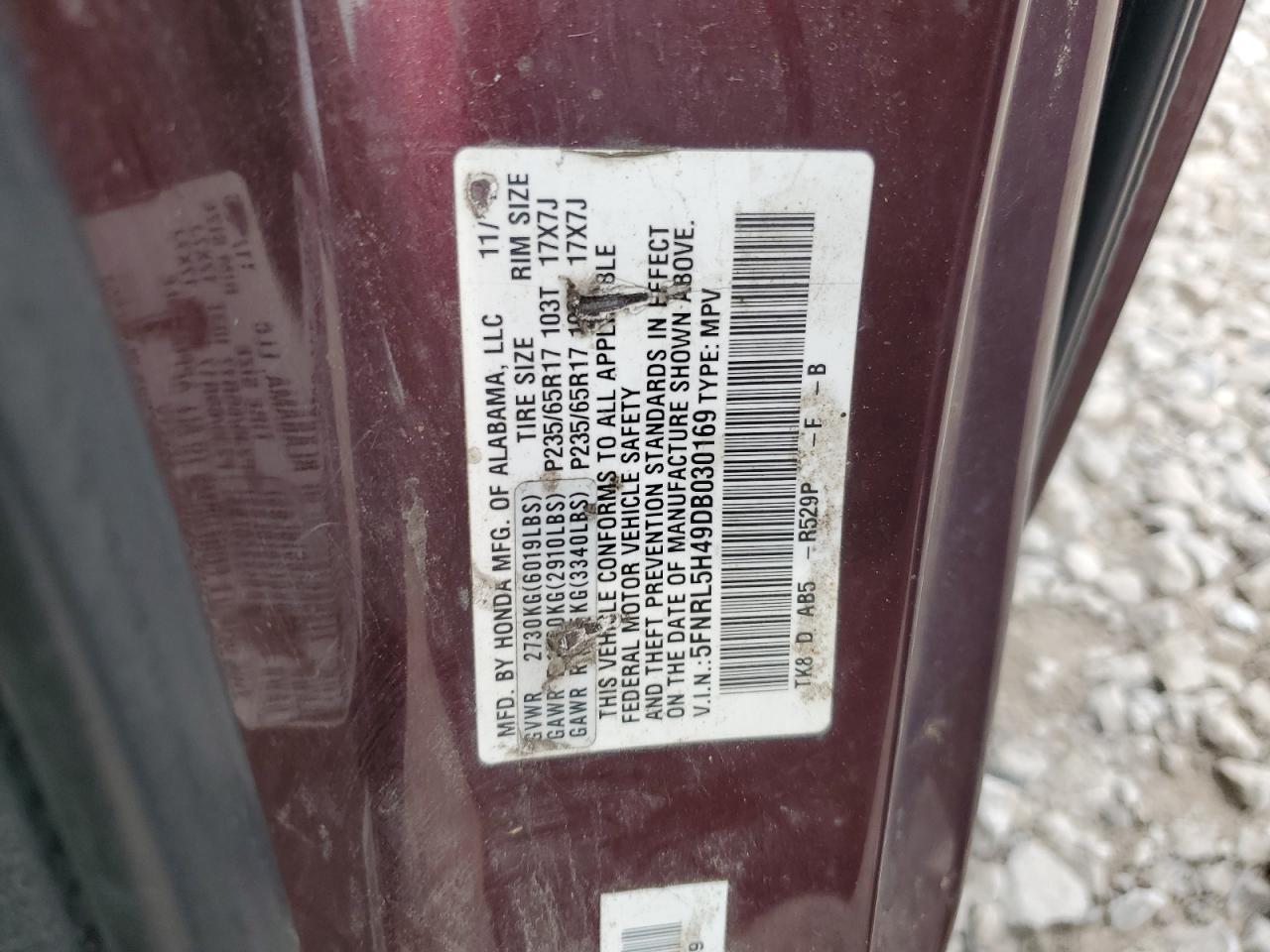 2013 Honda Odyssey Ex VIN: 5FNRL5H49DB030169 Lot: 65291495