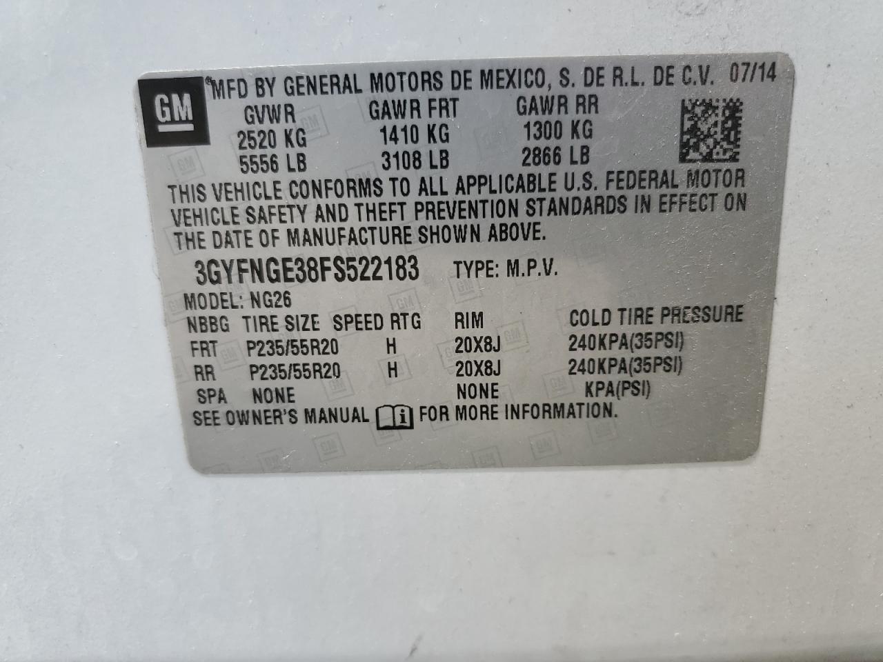 2015 Cadillac Srx Premium Collection VIN: 3GYFNGE38FS522183 Lot: 65391805