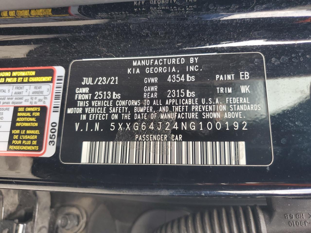 2022 Kia K5 Gt Line VIN: 5XXG64J24NG100192 Lot: 65439555