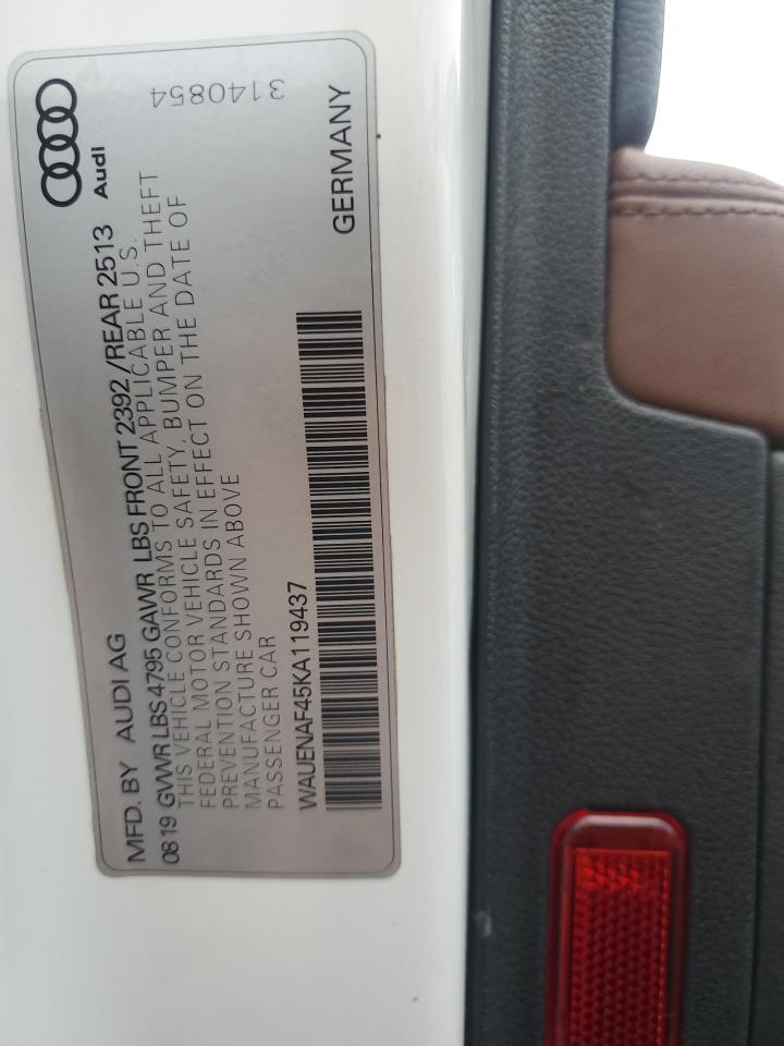 2019 Audi A4 Premium Plus VIN: WAUENAF45KA119437 Lot: 65067905
