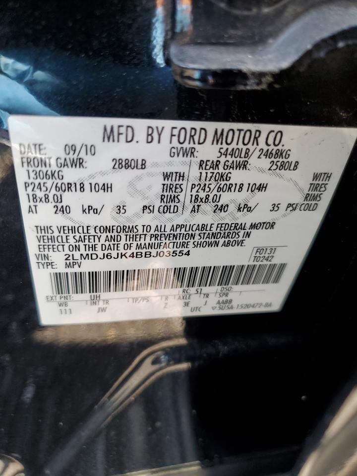 2011 Lincoln Mkx VIN: 2LMDJ6JK4BBJ03554 Lot: 64770765