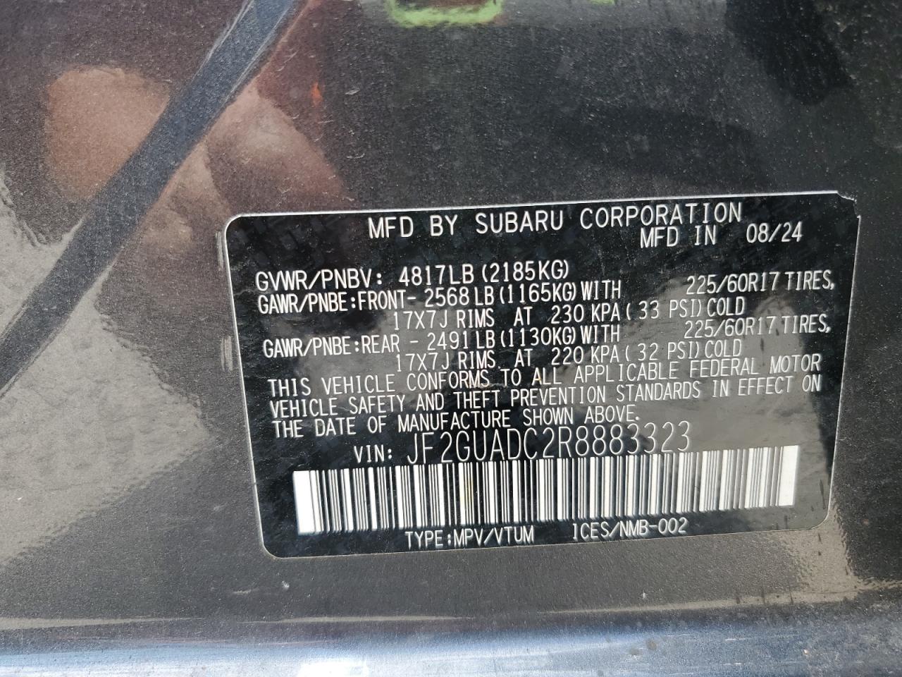 2024 Subaru Crosstrek Premium VIN: JF2GUADC2R8883323 Lot: 62830785