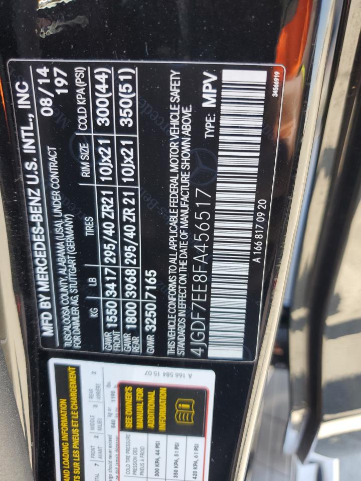 2015 Mercedes-Benz Gl 63 Amg VIN: 4JGDF7EE8FA456517 Lot: 61684425