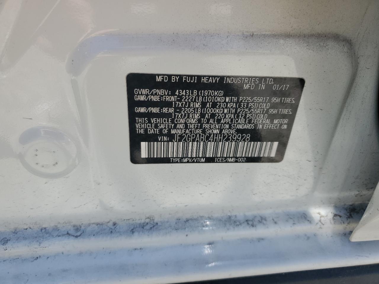 2017 Subaru Crosstrek Premium VIN: JF2GPABC4HH239928 Lot: 64175895
