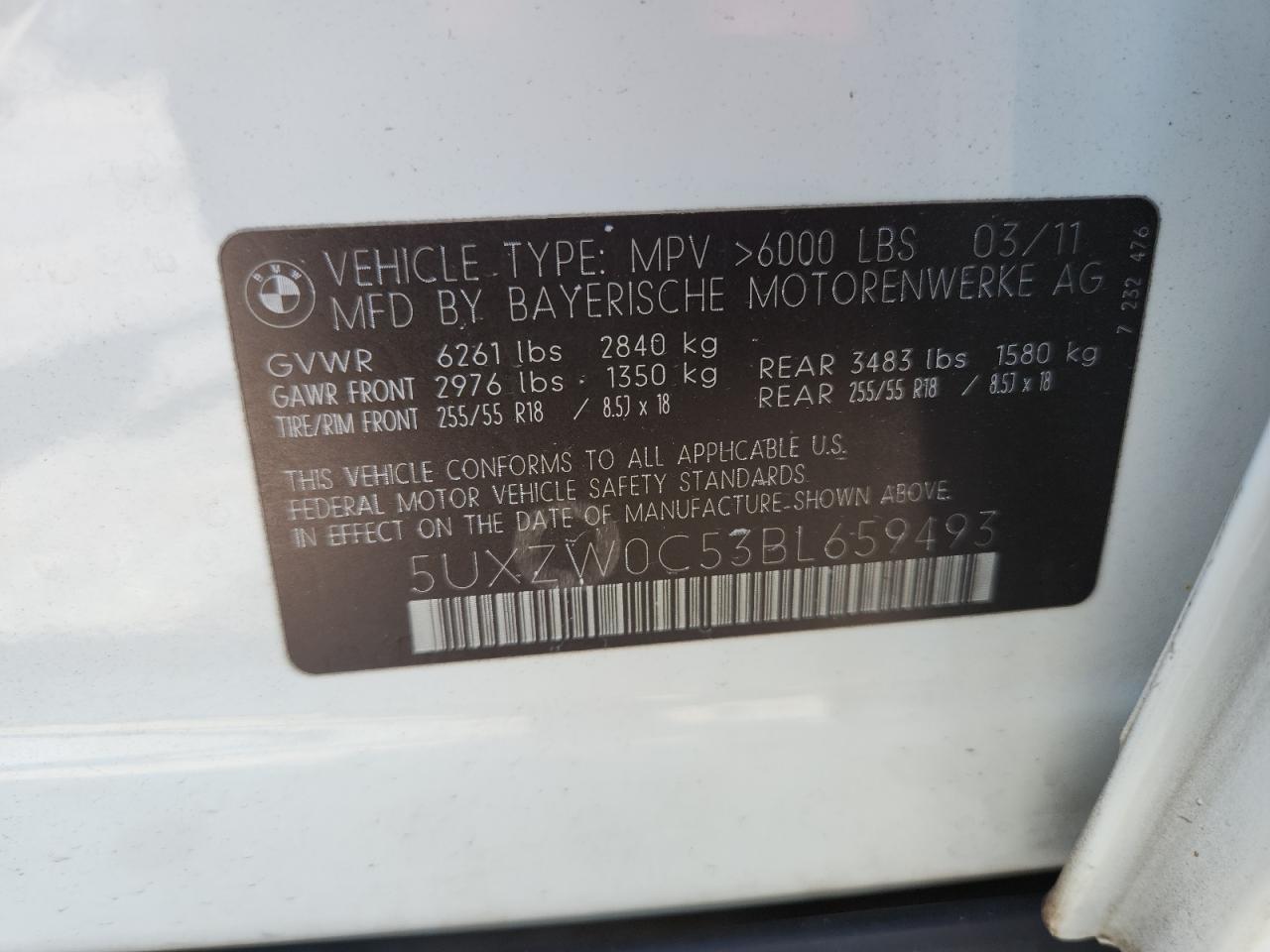 2011 BMW X5 xDrive35D VIN: 5UXZW0C53BL659493 Lot: 62339105