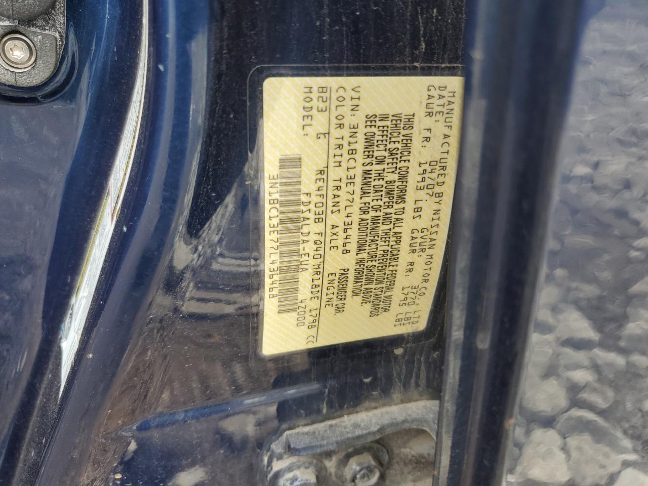2007 Nissan Versa S VIN: 3N1BC13E77L436468 Lot: 64969285