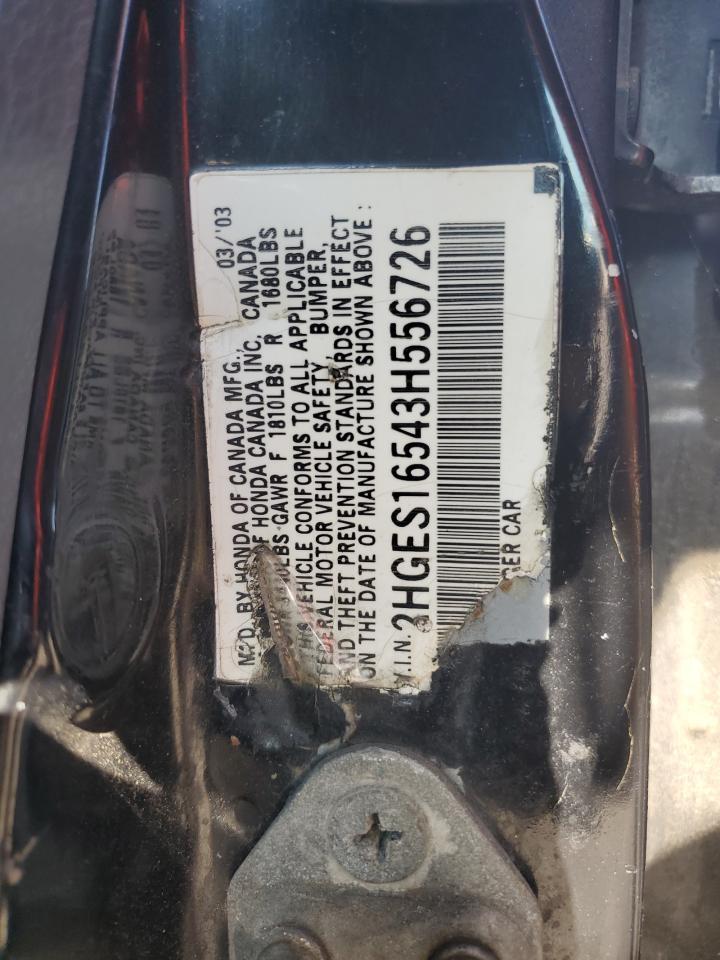 2003 Honda Civic Lx VIN: 2HGES16543H556726 Lot: 63650825