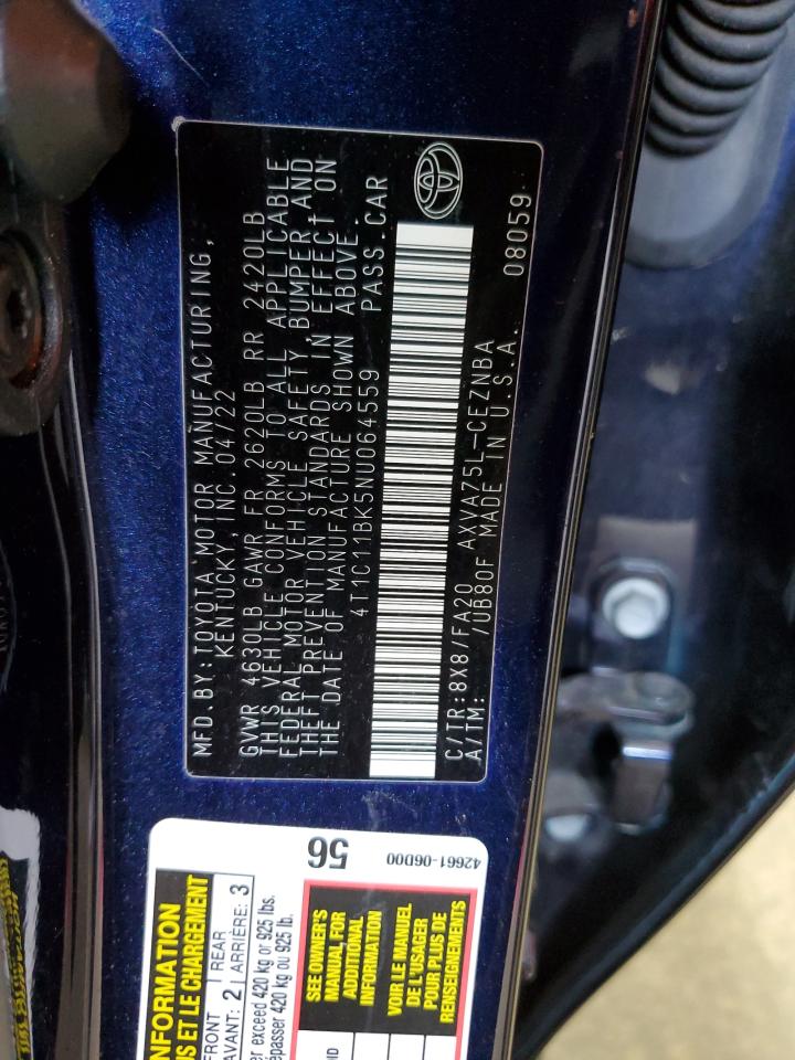 2022 Toyota Camry Le VIN: 4T1C11BK5NU064559 Lot: 64471925
