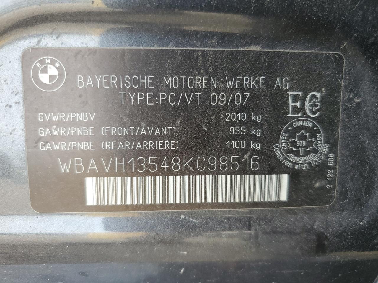 wbavh13548kc98516 WBAVH13548KC98516 2008 BMW 323 I