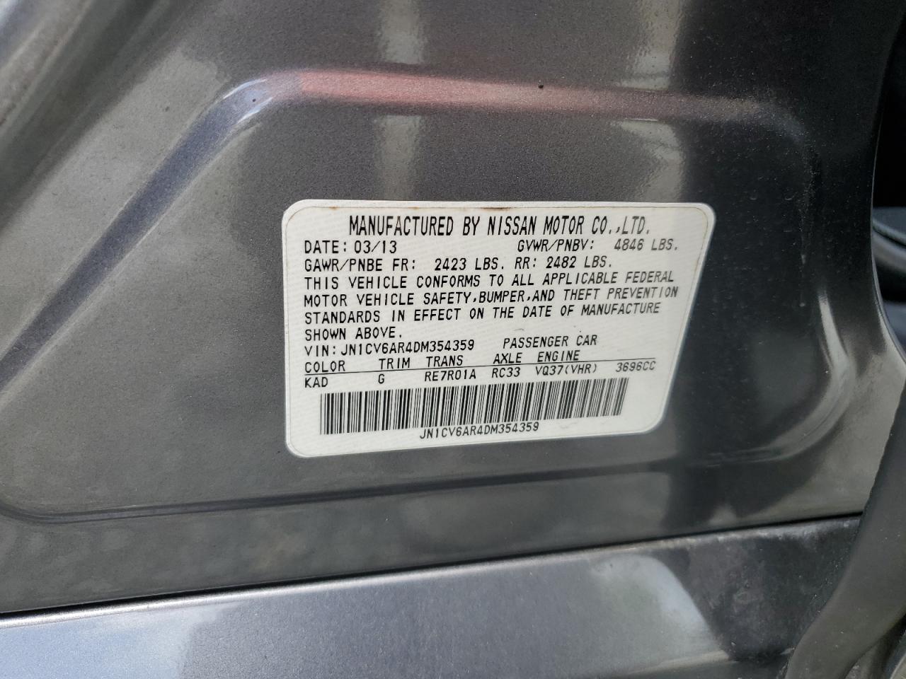 2013 Infiniti G37 VIN: JN1CV6AR4DM354359 Lot: 64844195